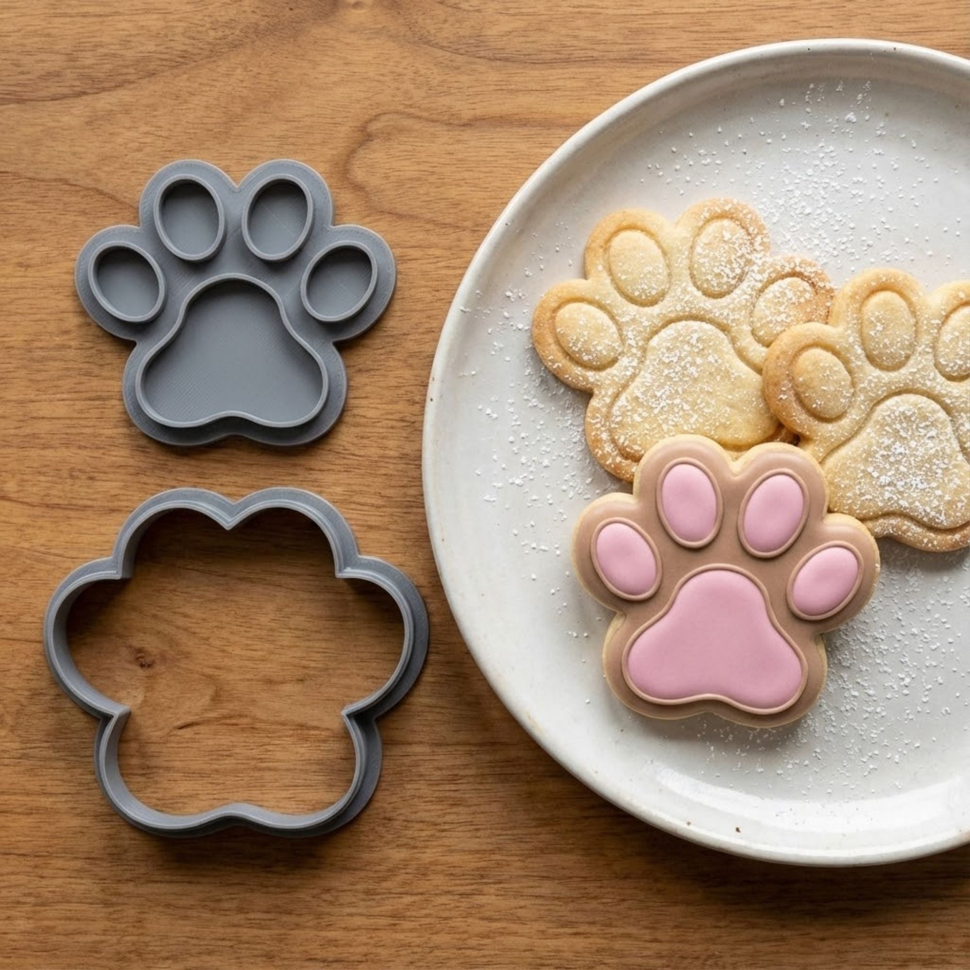 Cute Paw Print Cookie Cutter & Stamp Set | Food-Grade PLA