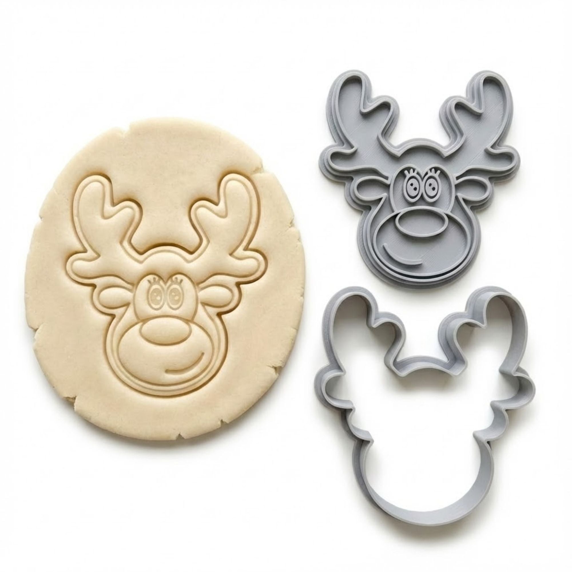 Jolly Reindeer Face Cookie Cutter & Stamp | Food-Grade PLA