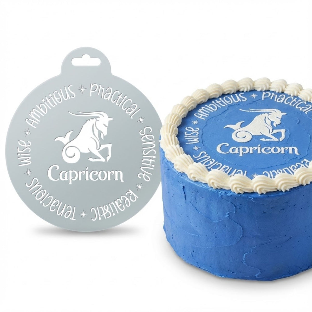 Capricorn Zodiac Sign | Round Cake Top Stencil – Reusable Cake Decorating Stencil