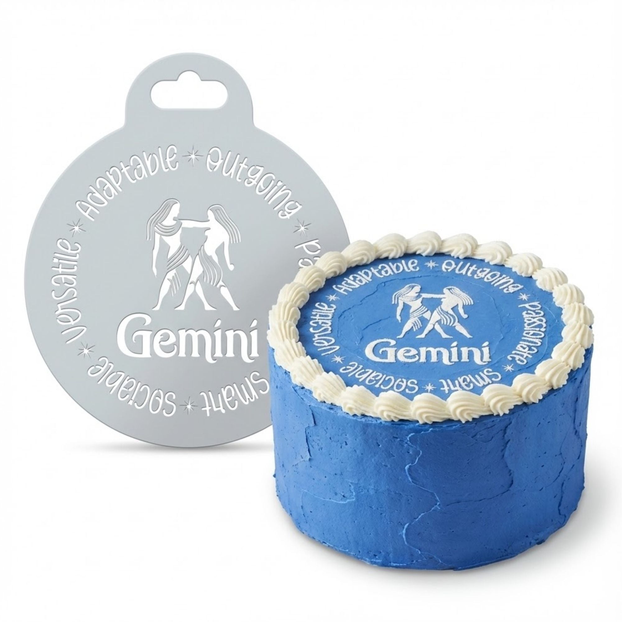 Gemini Zodiac Sign | Round Cake Top Stencil – Reusable Cake Decorating Stencil