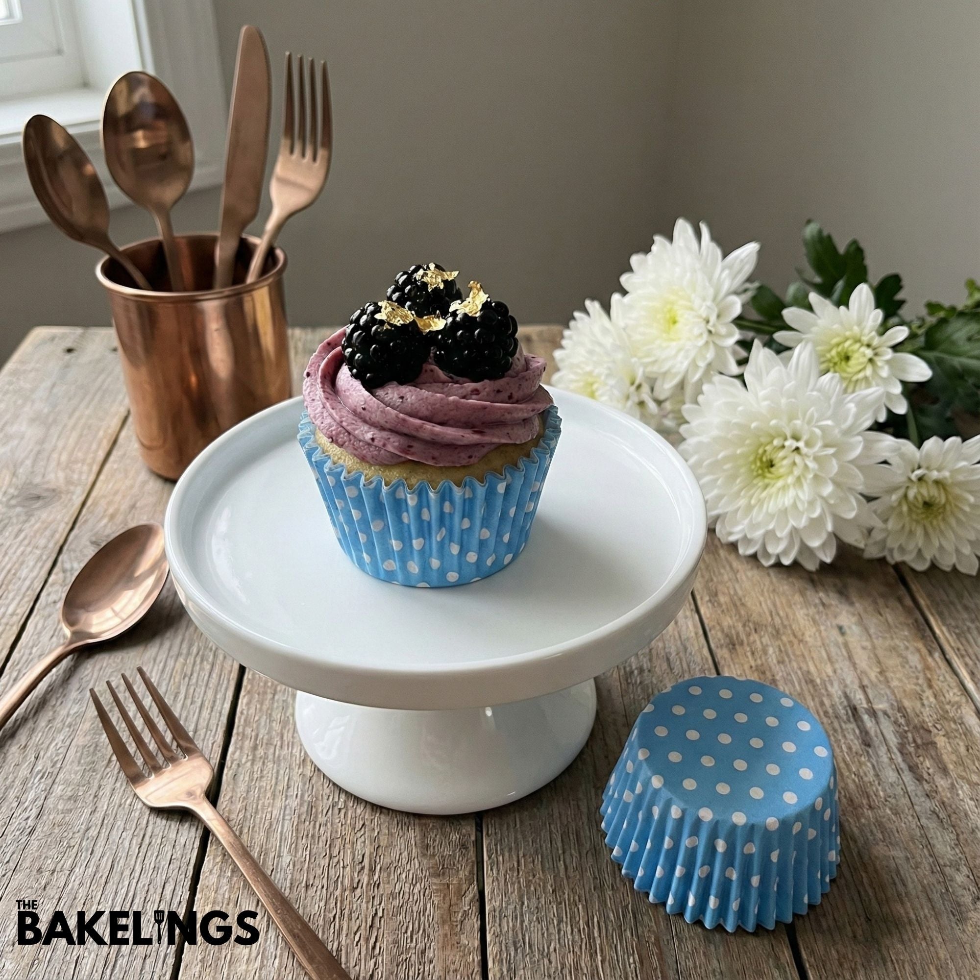 Cupcake Liners Sky Blue Polka Dots 32 Pcs