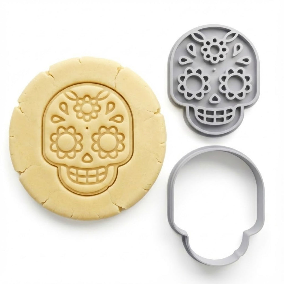 Floral Sugar Skull Cookie Cutter & Stamp | Food-Grade PLA