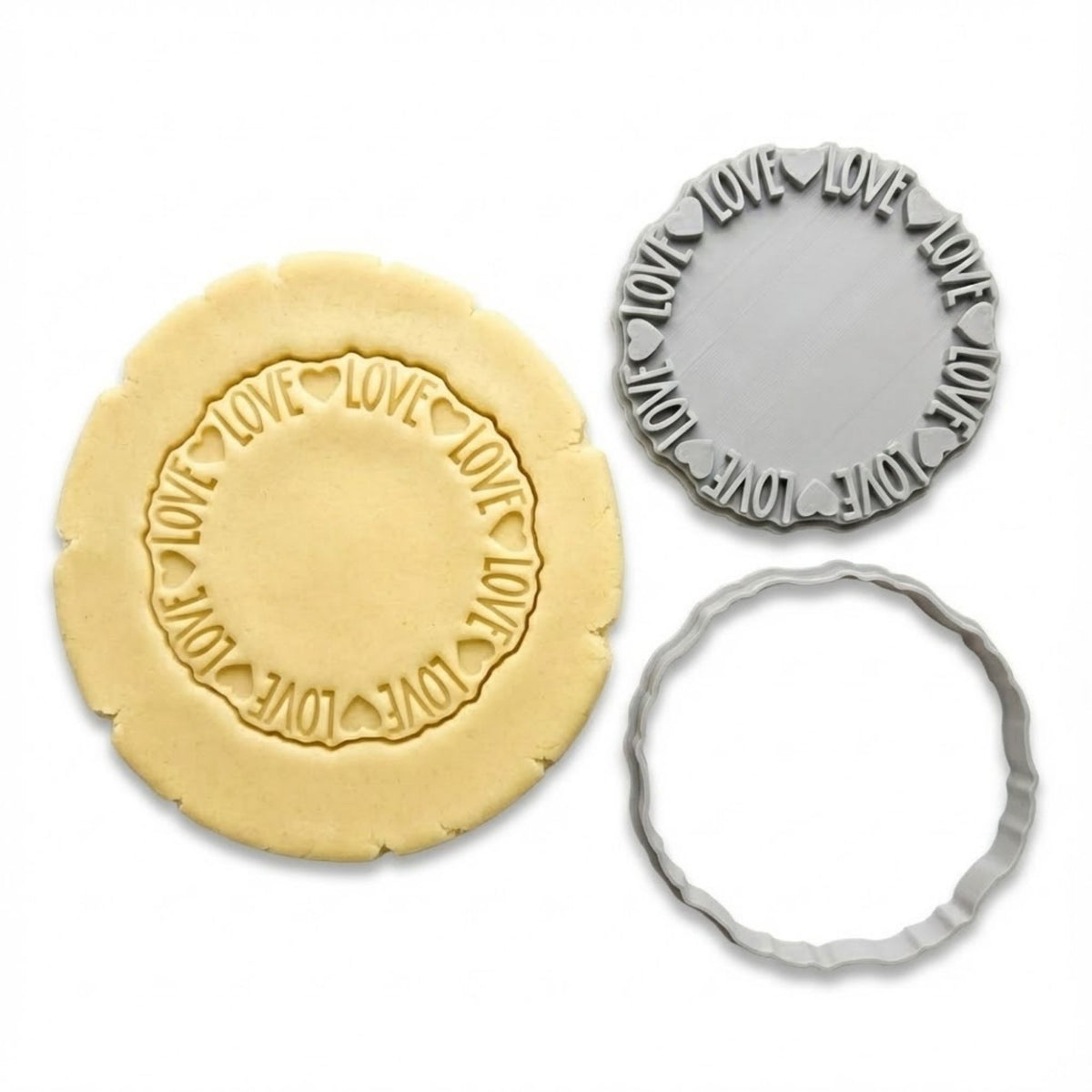 Love Script Circular Frame Cookie Cutter & Stamp | Food-Grade PLA