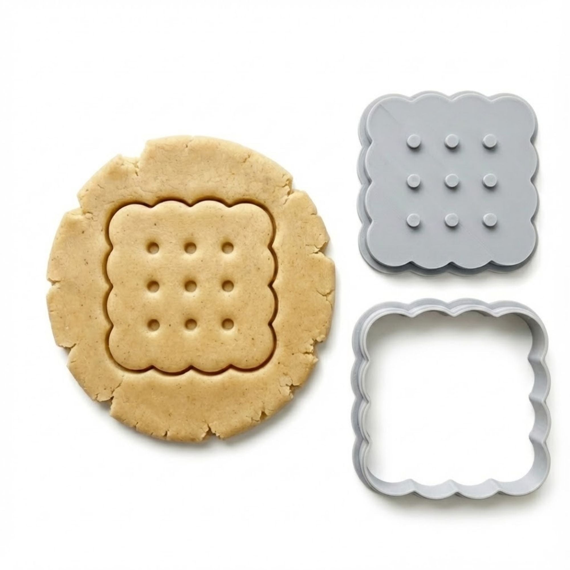 Scallop Edge Biscuit Cookie Cutter & Stamp Set | Food-Grade PLA