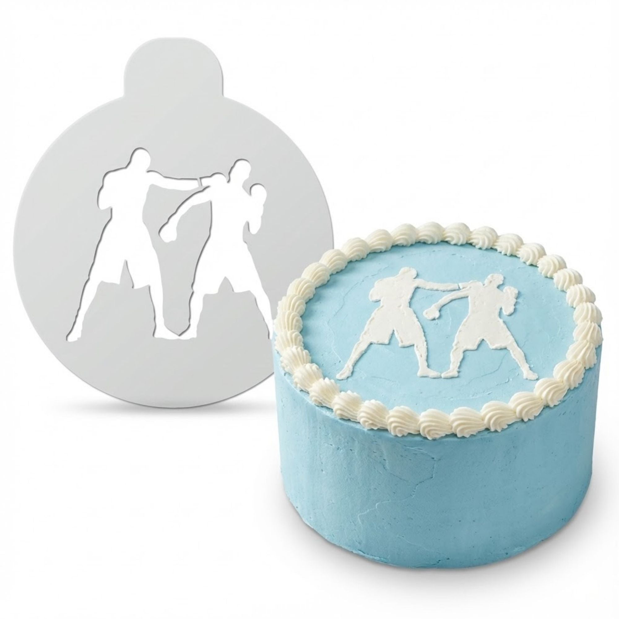 Boxing Match Silhouette | Round Cake Top Stencil – Reusable Cake Decorating Stencil