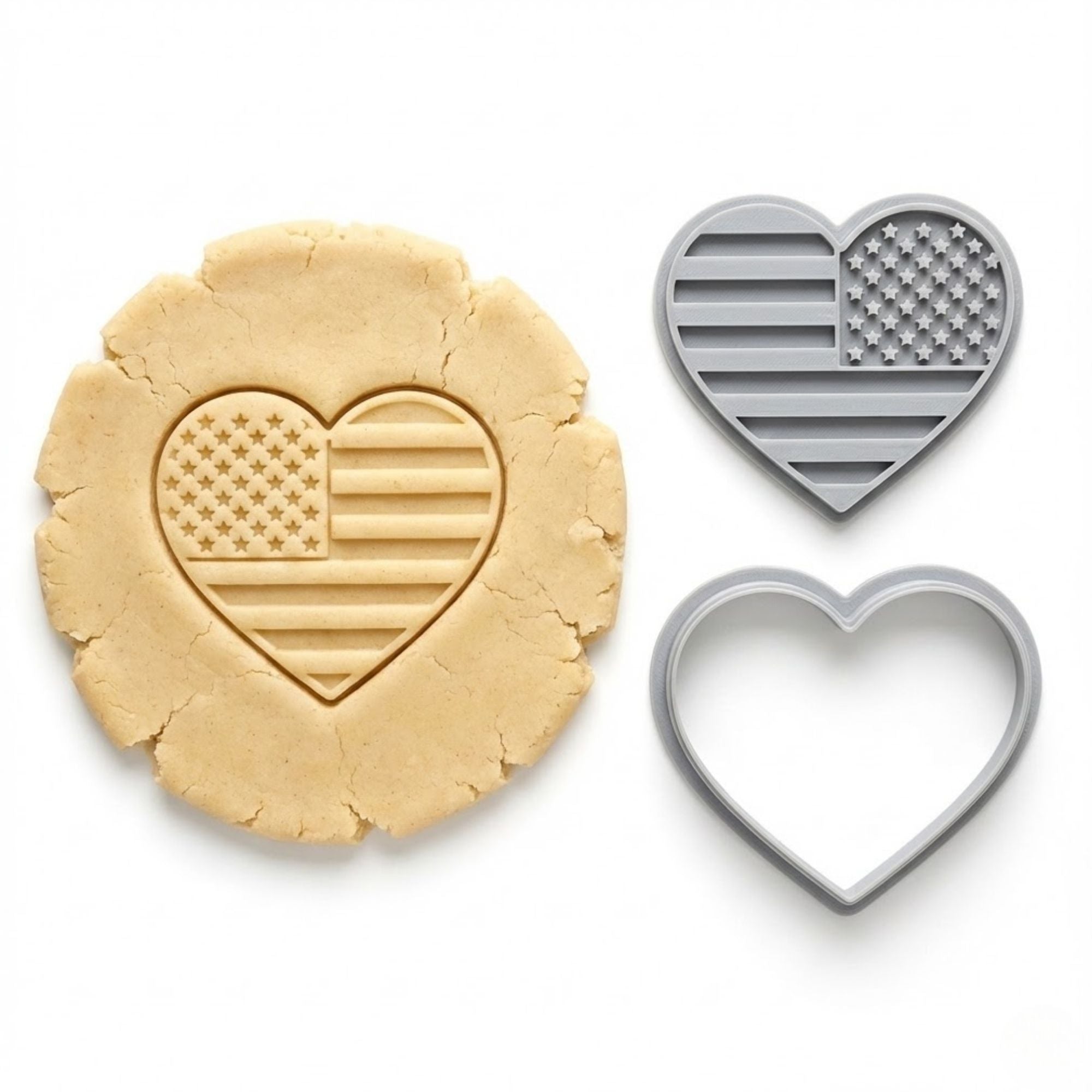 Heart-Shaped American Flag Cookie Cutter & Stamp | Food-Grade PLA