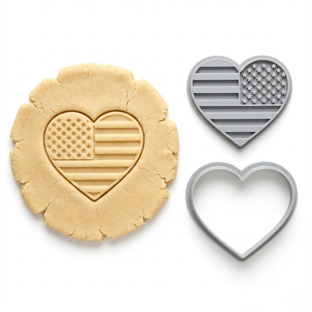 Heart-Shaped American Flag Cookie Cutter & Stamp | Food-Grade PLA