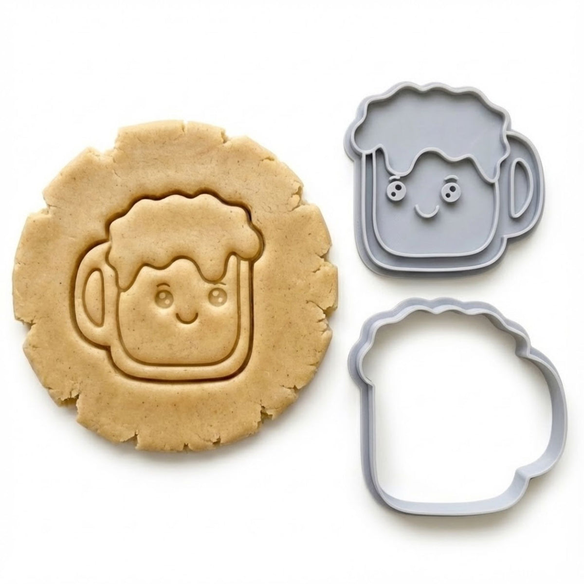 Kawaii Happy Beer Mug Cookie Cutter & Stamp Set | Food-Grade PLA