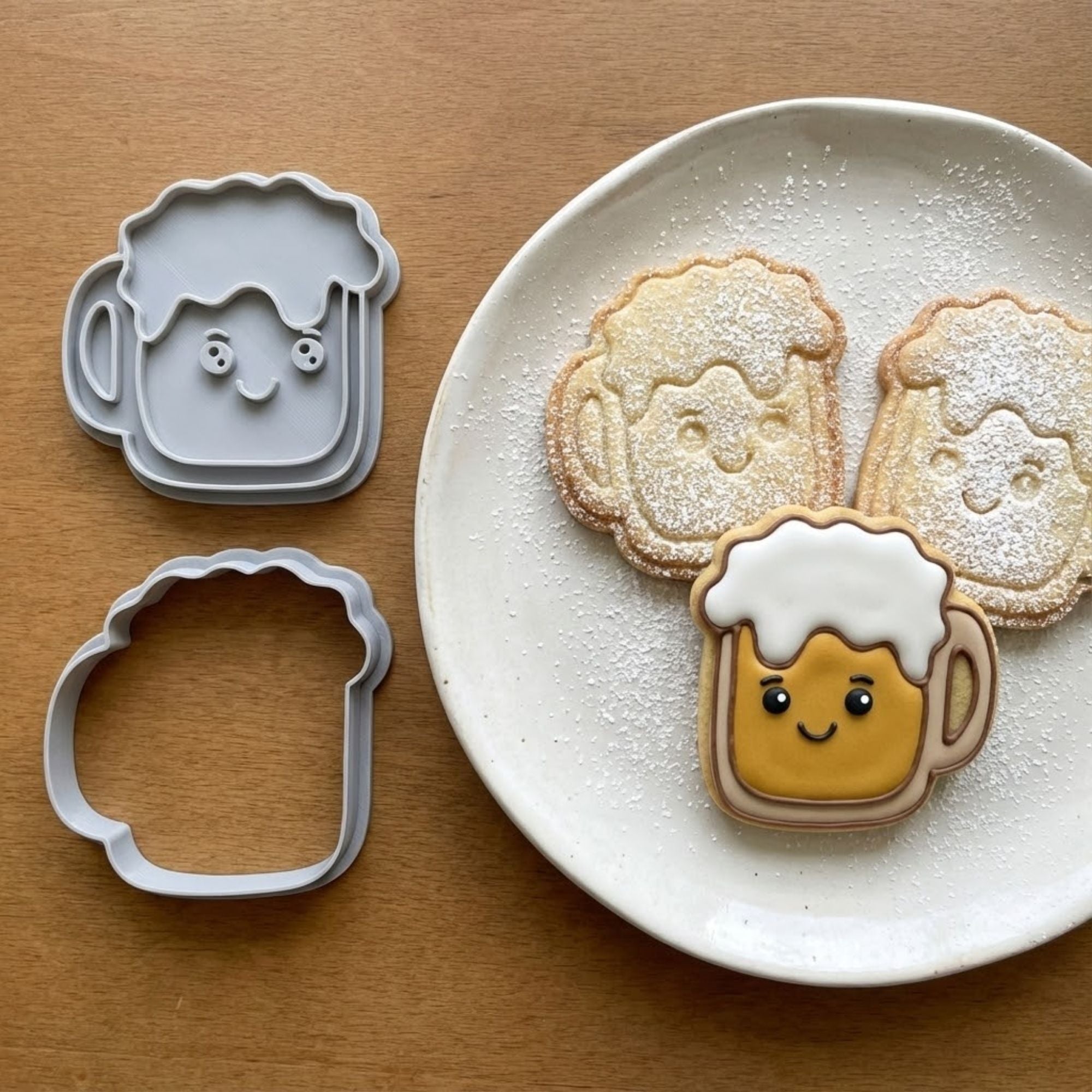 Kawaii Happy Beer Mug Cookie Cutter & Stamp Set | Food-Grade PLA