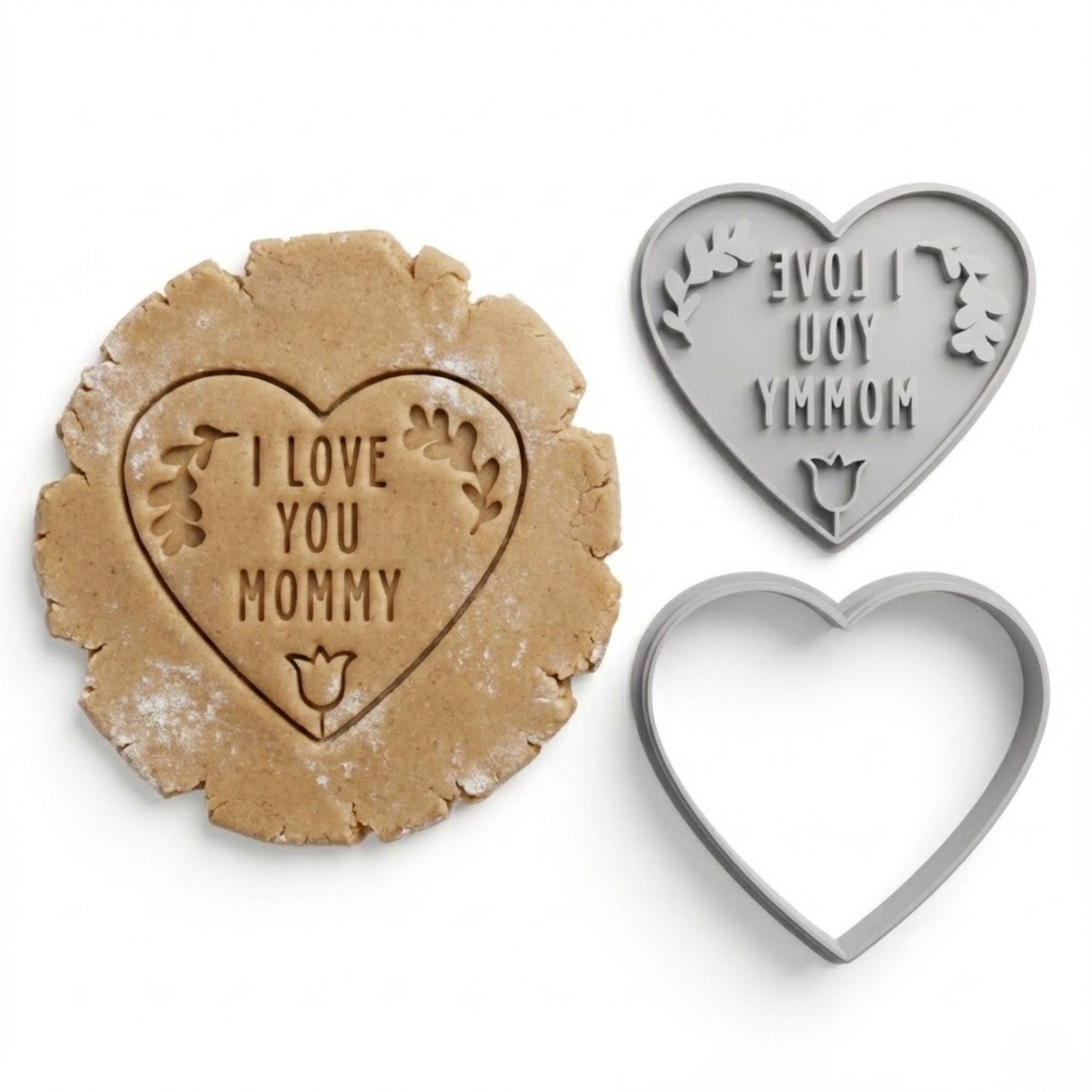 I Love You Mommy Floral Heart Cookie Cutter & Stamp | Food-Grade PLA