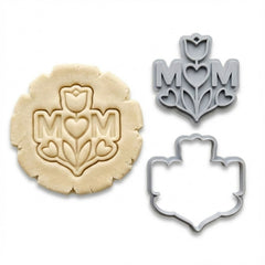 Mom Floral Heart & Tulip Cookie Cutter & Stamp | Food-Grade PLA