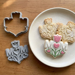 Mom Floral Heart & Tulip Cookie Cutter & Stamp | Food-Grade PLA