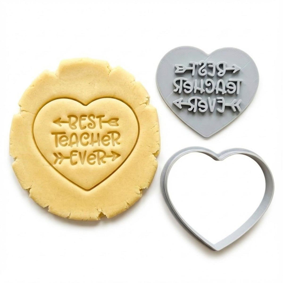 Best Teacher Ever Heart Cookie Cutter & Stamp | Food-Grade PLA