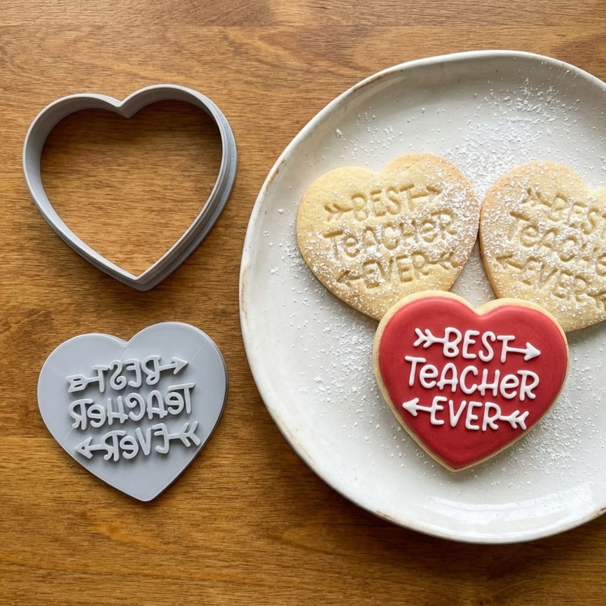 Best Teacher Ever Heart Cookie Cutter & Stamp | Food-Grade PLA
