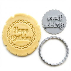 Happy Birthday Scalloped Plaque Cookie Cutter & Stamp | Food-Grade PLA