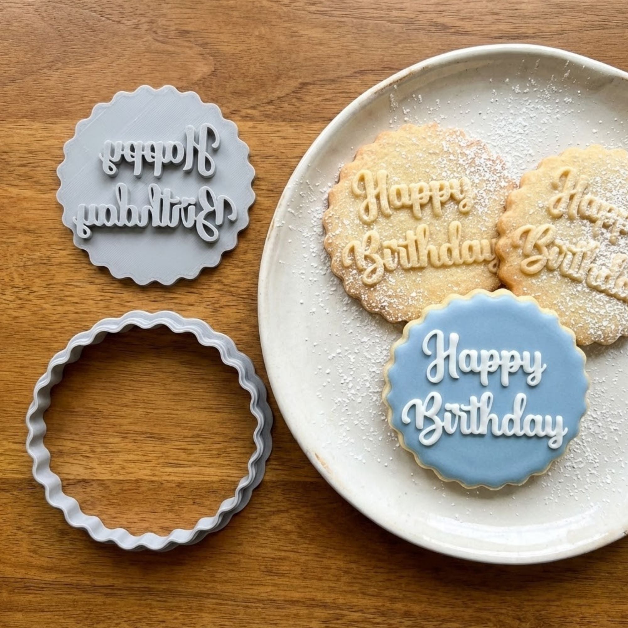 Happy Birthday Scalloped Plaque Cookie Cutter & Stamp | Food-Grade PLA