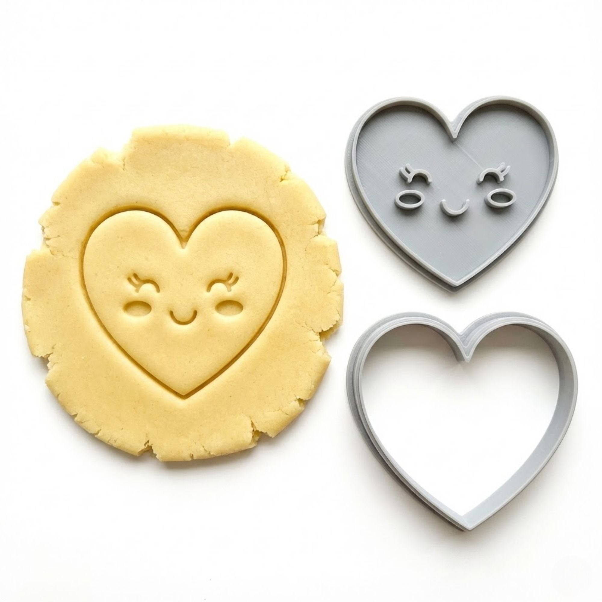 Kawaii Happy Heart Cookie Cutter & Stamp | Food-Grade PLA