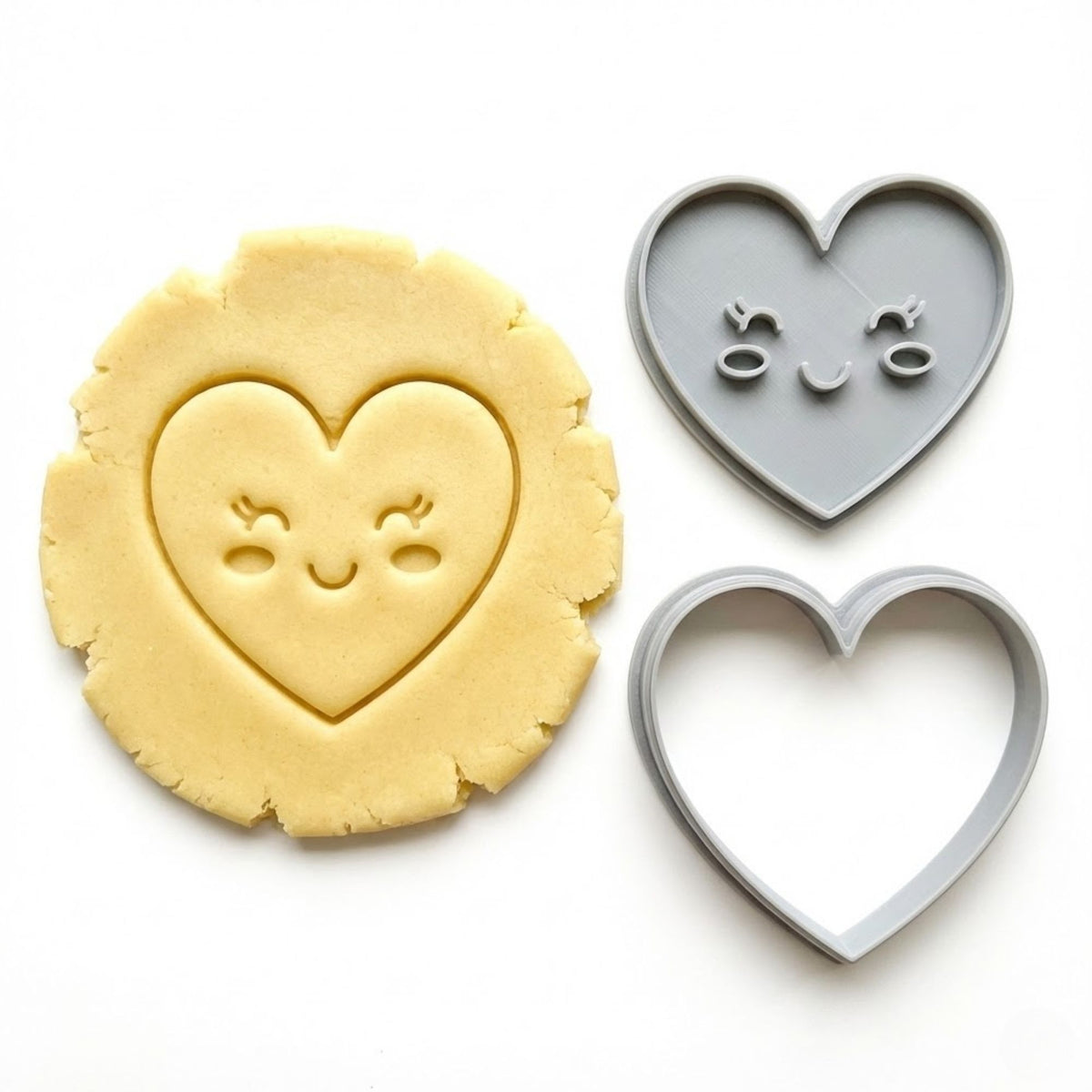 Kawaii Happy Heart Cookie Cutter & Stamp | Food-Grade PLA
