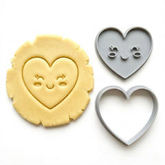 Kawaii Happy Heart Cookie Cutter & Stamp | Food-Grade PLA