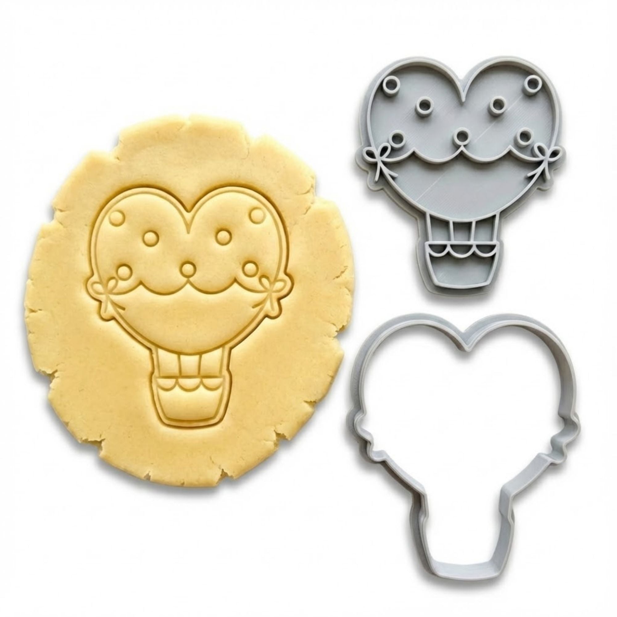 Heart-Shaped Hot Air Balloon Cookie Cutter & Stamp | Food-Grade PLA