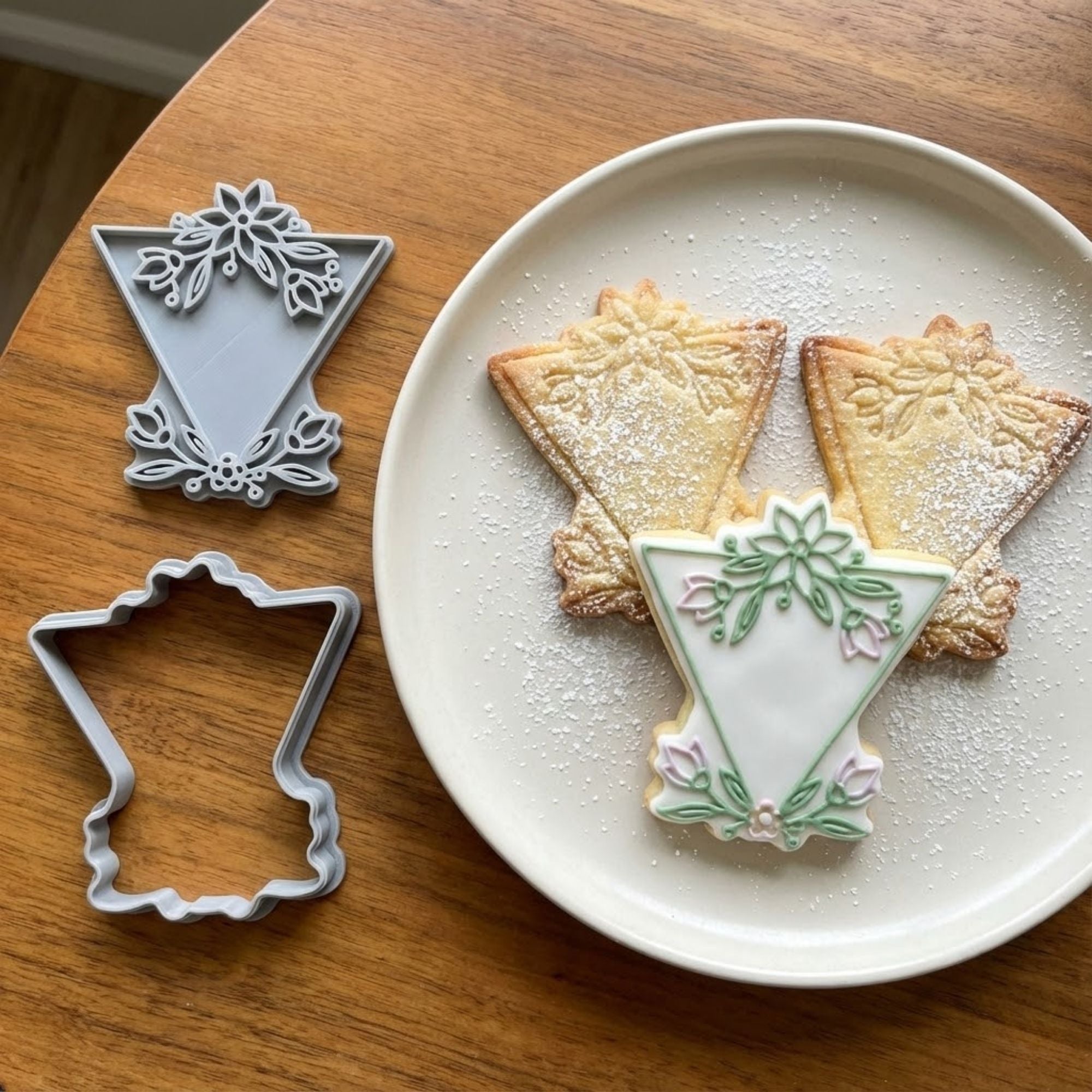 Elegant Geometric Floral Plaque Cookie Cutter & Stamp | Food-Grade PLA