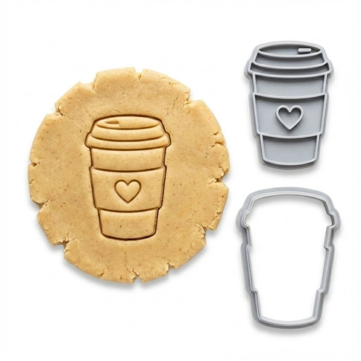 Elegant Heart To Go Coffee Cookie Cutter & Stamp Set | Food-Grade PLA