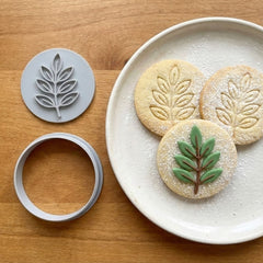 Leaf Branch Circular Cookie Cutter & Stamp | Food-Grade PLA