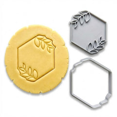 Hexagon with Leaf Sprigs Cookie Cutter & Stamp | Food-Grade PLA
