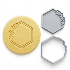 Hexagon with Corner Leaf Sprig Cookie Cutter & Stamp | Food-Grade PLA