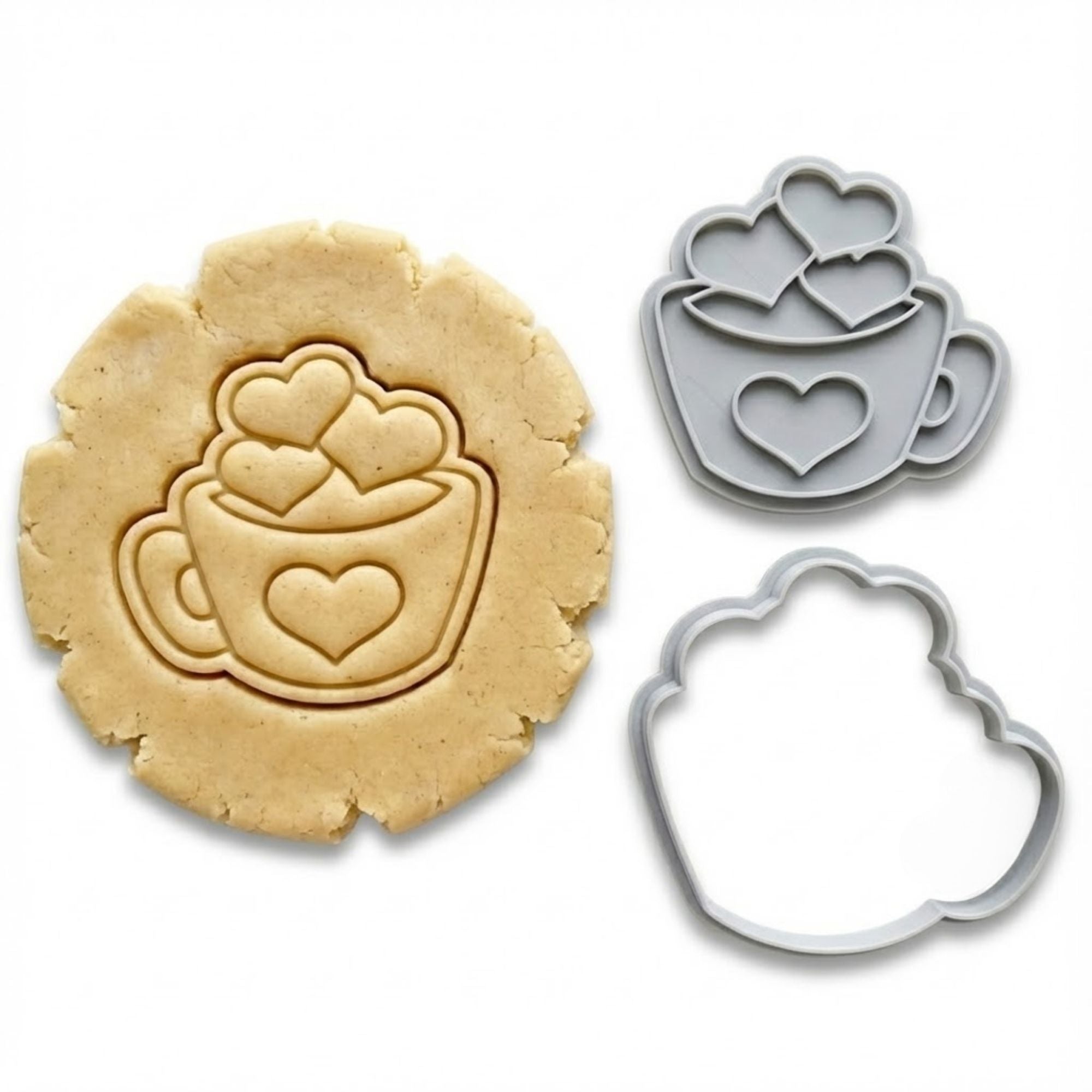 Romantic Heart Cup Cookie Cutter & Stamp Set | Food-Grade PLA
