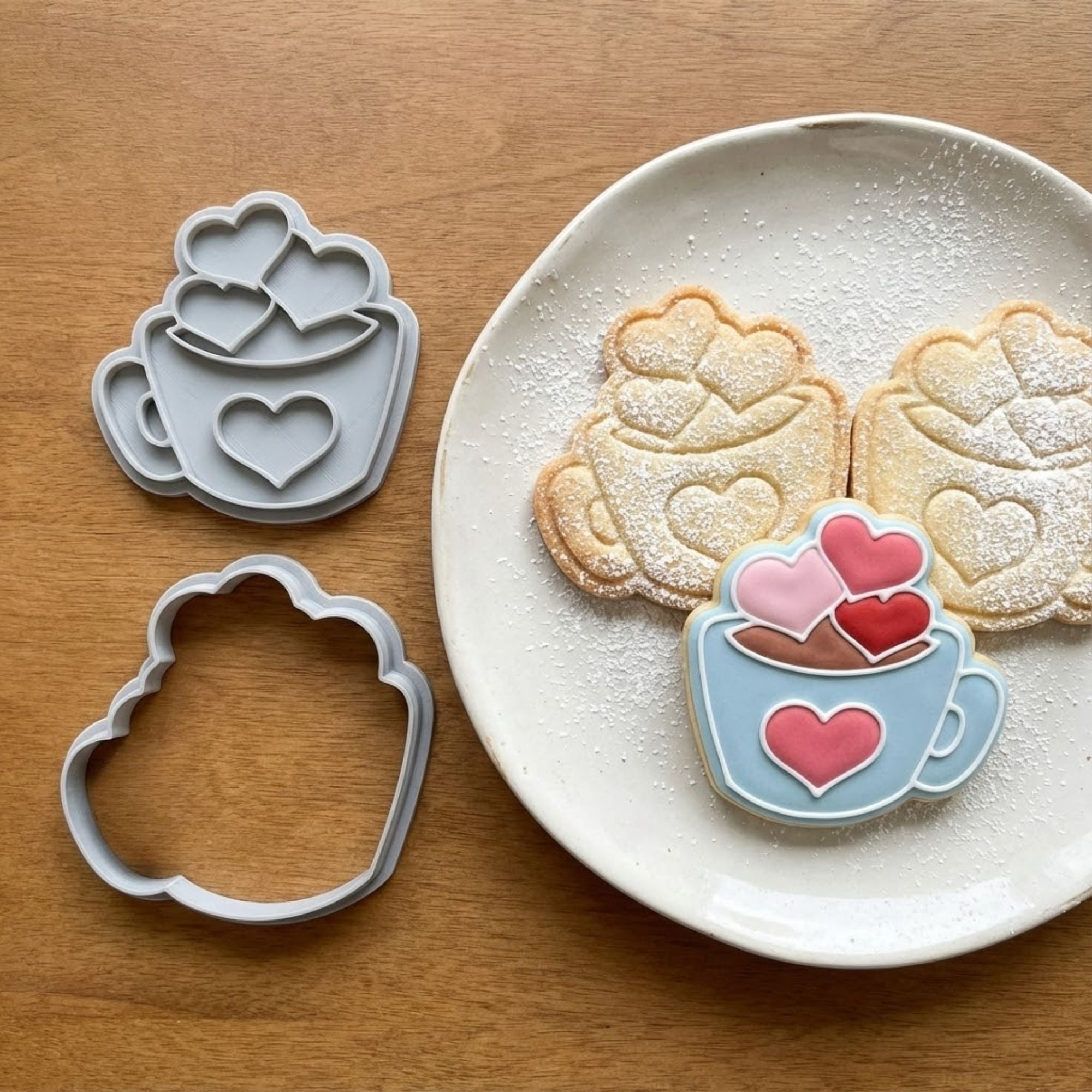Romantic Heart Cup Cookie Cutter & Stamp Set | Food-Grade PLA