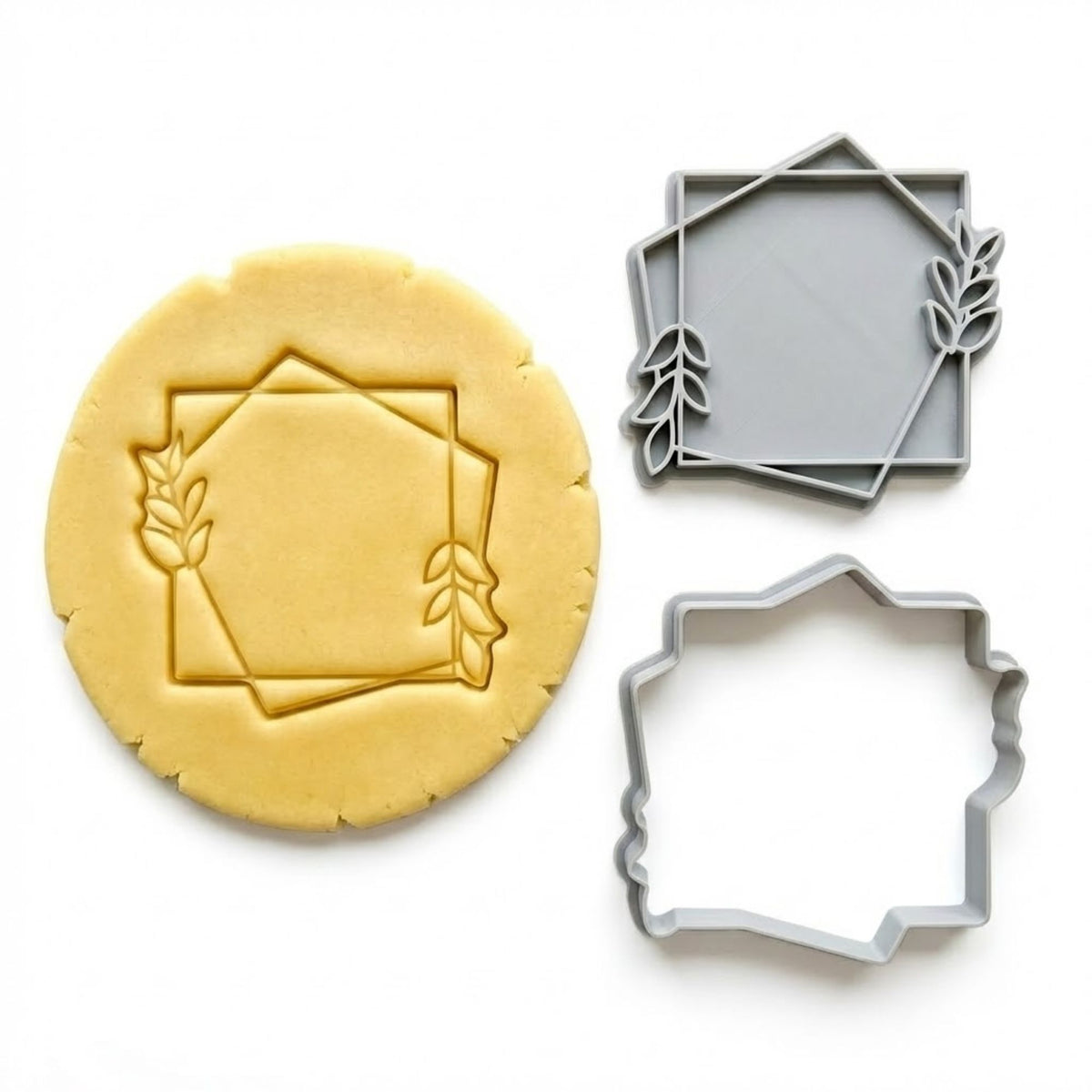 Abstract Geometric Frame with Leaves Cookie Cutter & Stamp | Food-Grade PLA