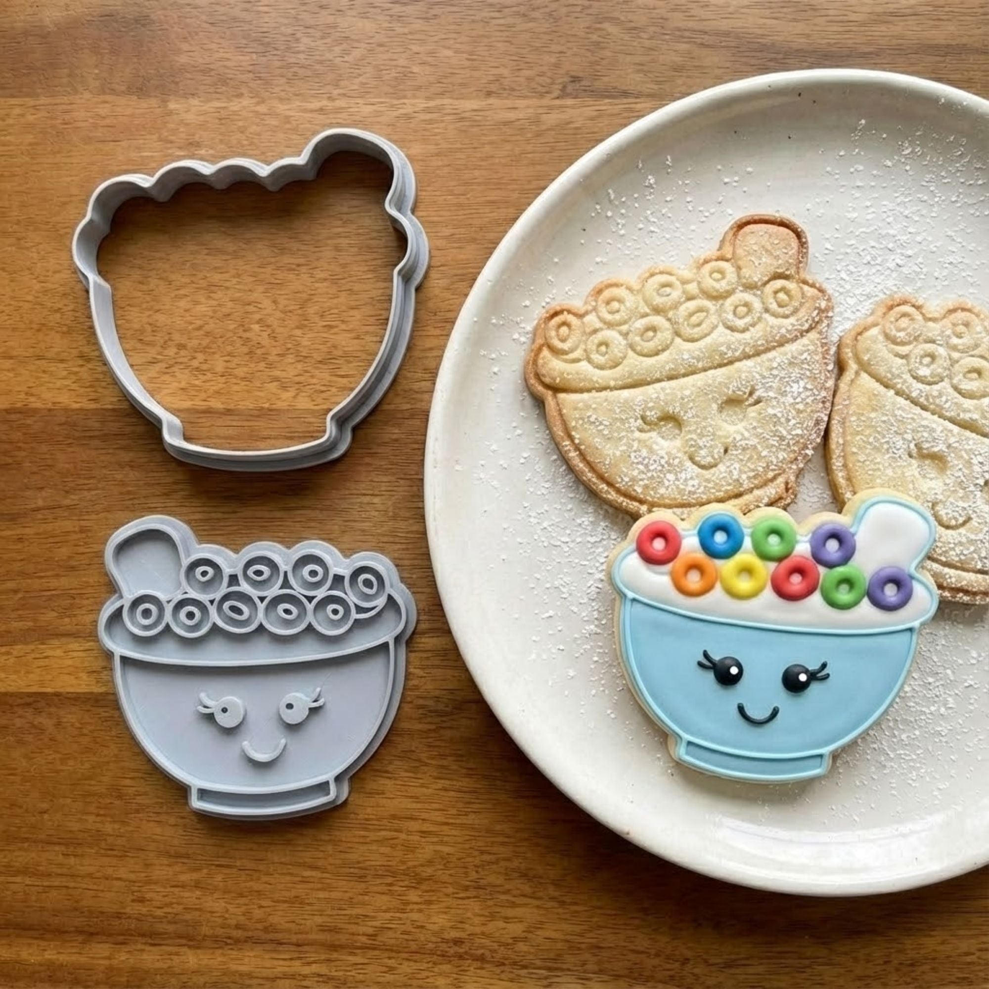 Kawaii Happy Cereal Bowl Cookie Cutter & Stamp Set | Food-Grade PLA