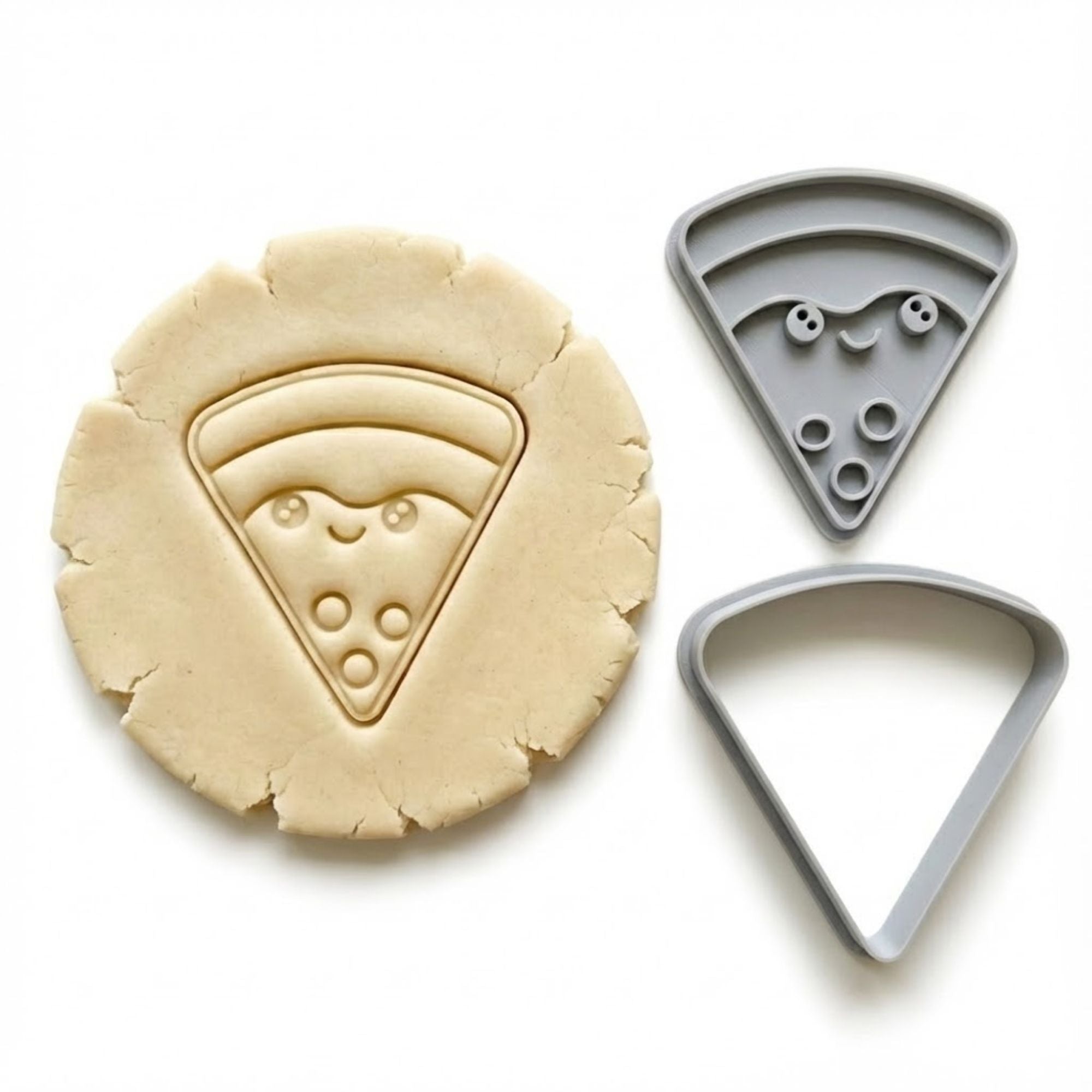Kawaii Happy Pizza Slice Cookie Cutter & Stamp Set | Food-Grade PLA