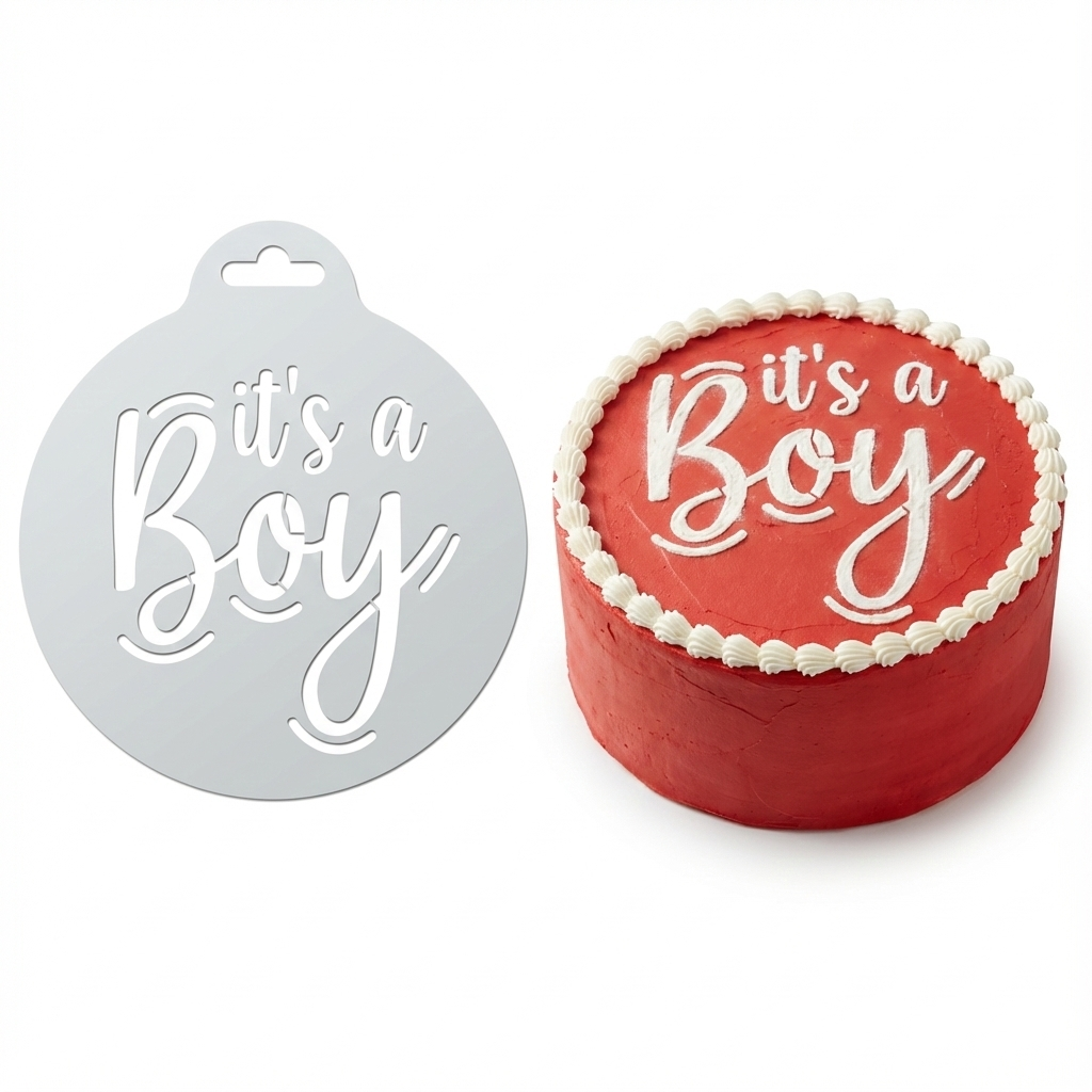 It's A Boy | Round Cake Top Stencil – Reusable Cake Decorating Stencil