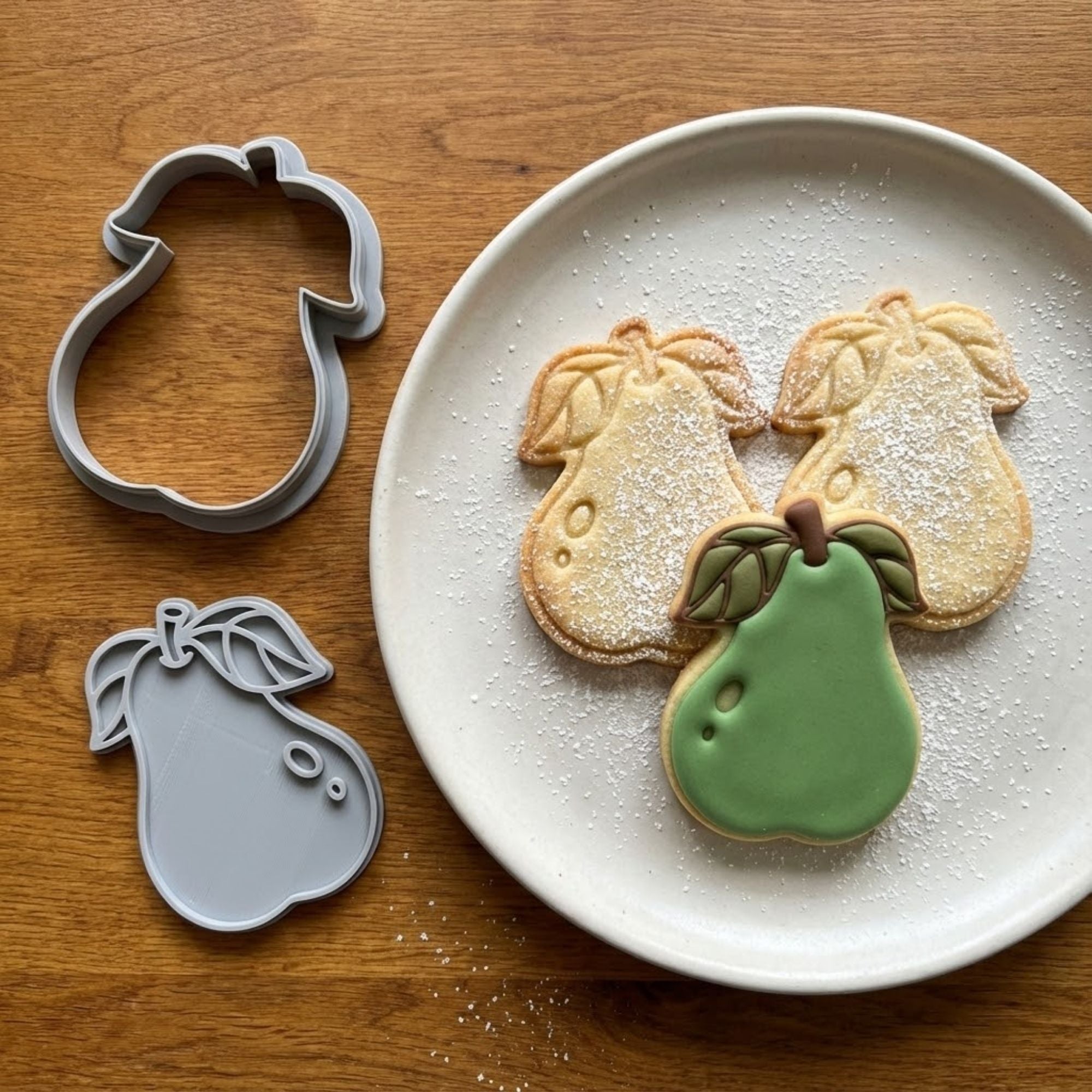Elegant Pear Cookie Cutter & Stamp Set | Food-Grade PLA