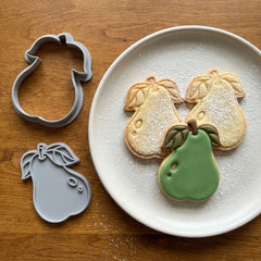 Elegant Pear Cookie Cutter & Stamp Set | Food-Grade PLA