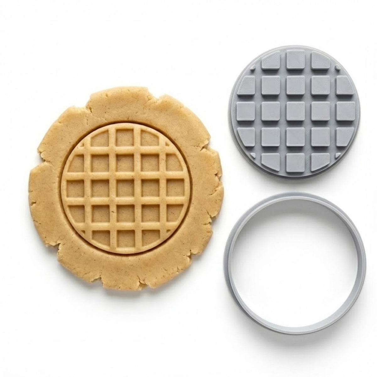 Classic Round Waffle Cookie Cutter & Stamp Set | Food-Grade PLA