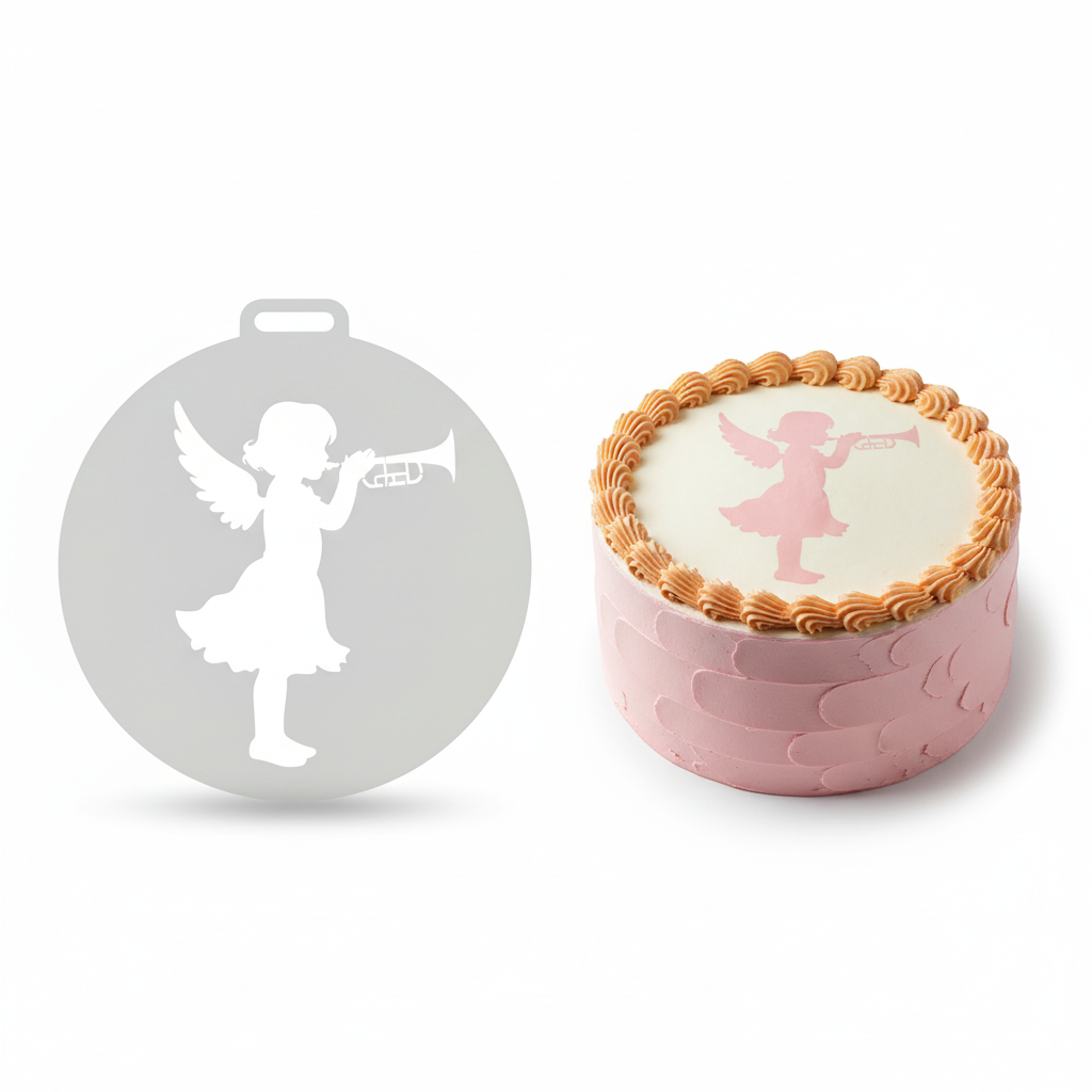 Cherub Angel with Trumpet | Round Cake Top Stencil – Reusable Cake Decorating Stencil