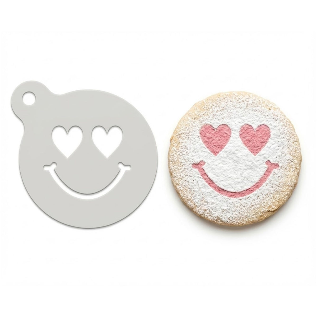 Heart-Eyed Smile Icon | Coffee, Cocktail & Cookie Stencil - Washable DIY Beverage Art Tool