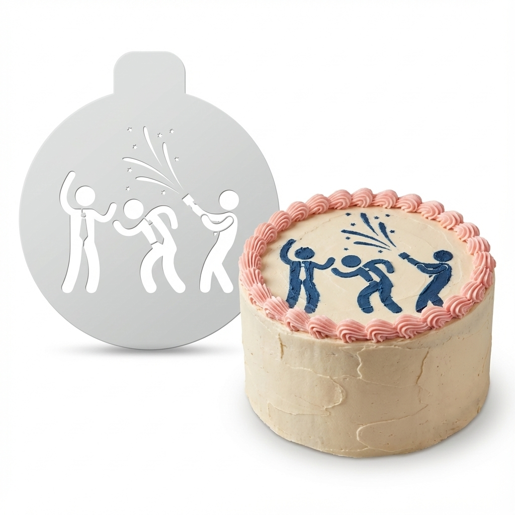 Party People Celebration | Round Cake Top Stencil – Reusable Cake Decorating Stencil