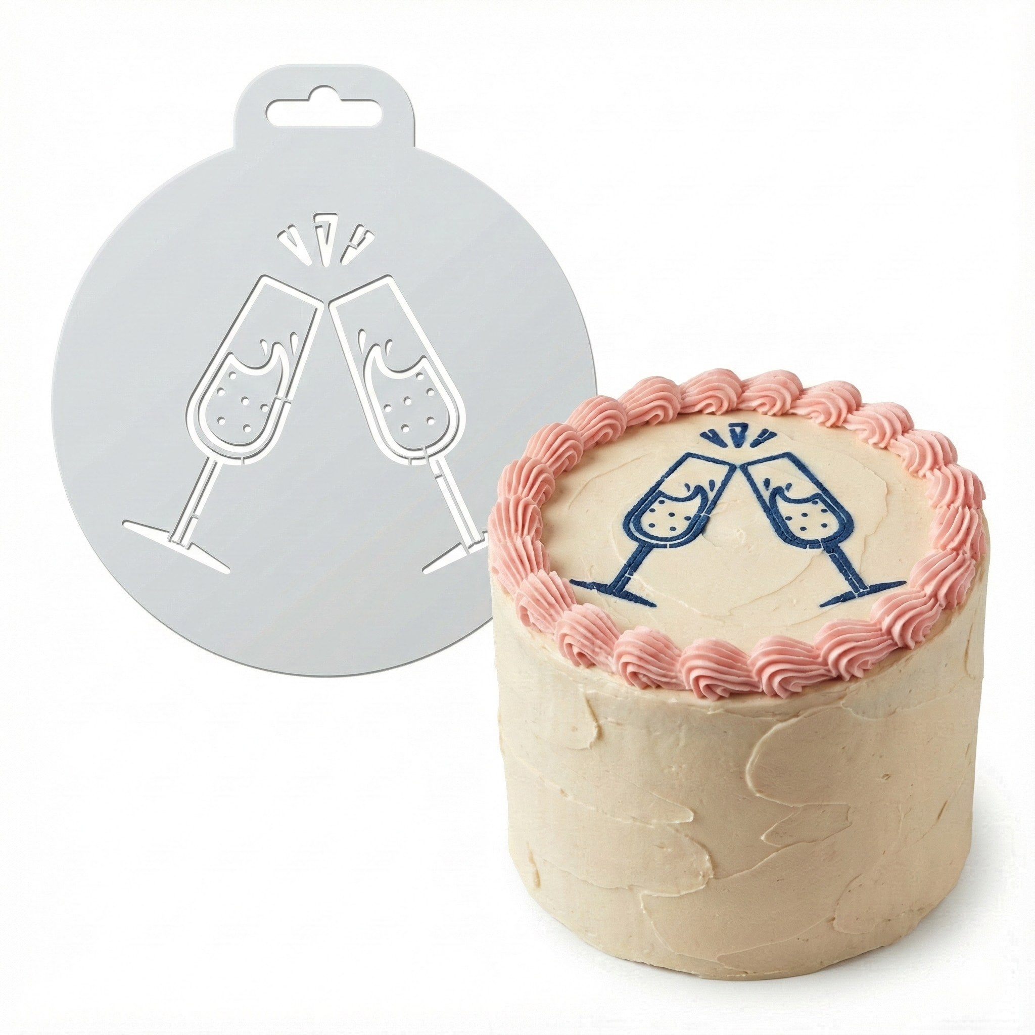 Toasting Champagne | Round Cake Top Stencil – Reusable Cake Decorating Stencil