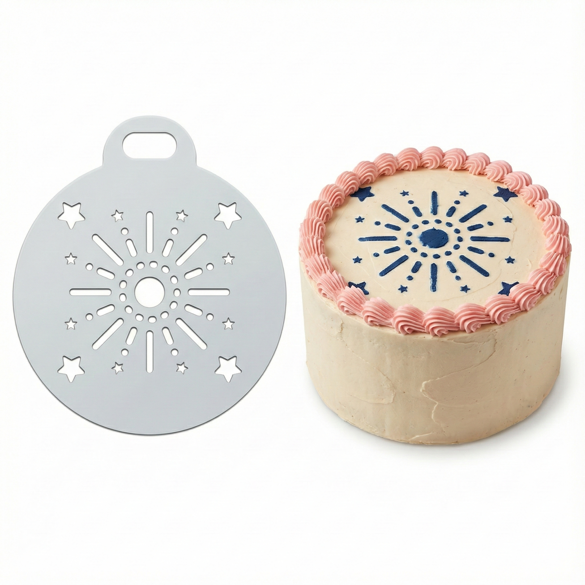 Festive Stars and Sparkles | Round Cake Top Stencil – Reusable Cake Decorating Stencil