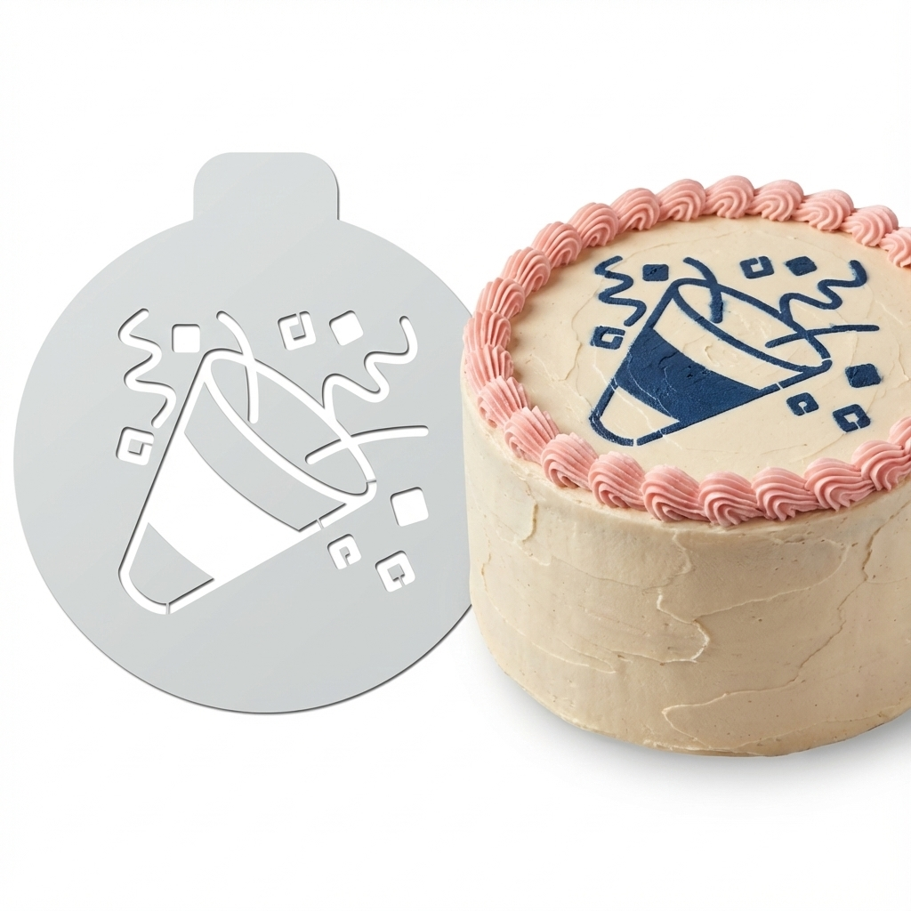 Confetti Party Popper | Round Cake Top Stencil – Reusable Cake Decorating Stencil