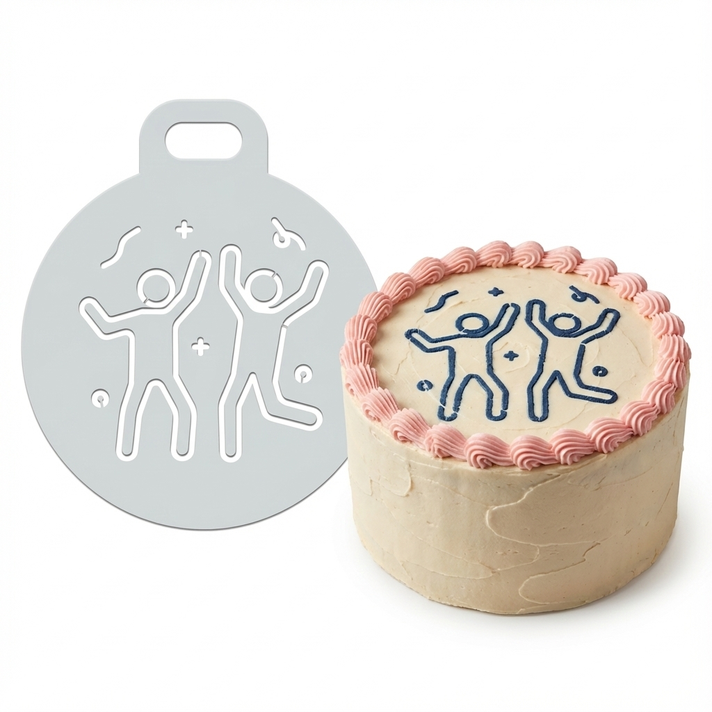 Dancing Party People | Round Cake Top Stencil – Reusable Cake Decorating Stencil
