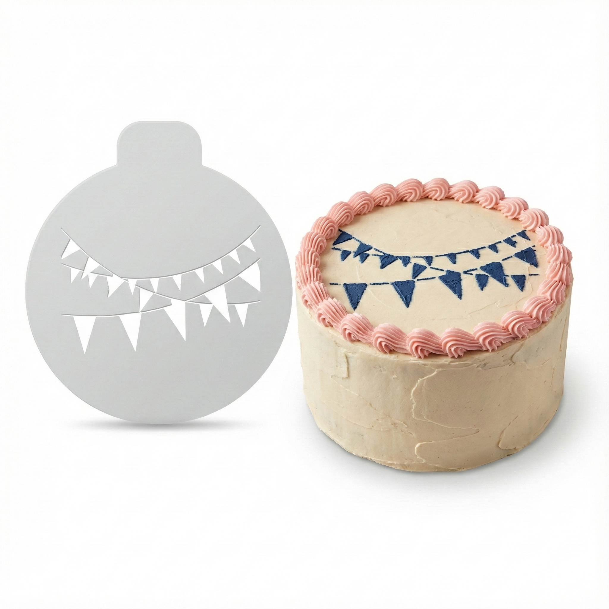 Bunting Party Flags | Round Cake Top Stencil – Reusable Cake Decorating Stencil