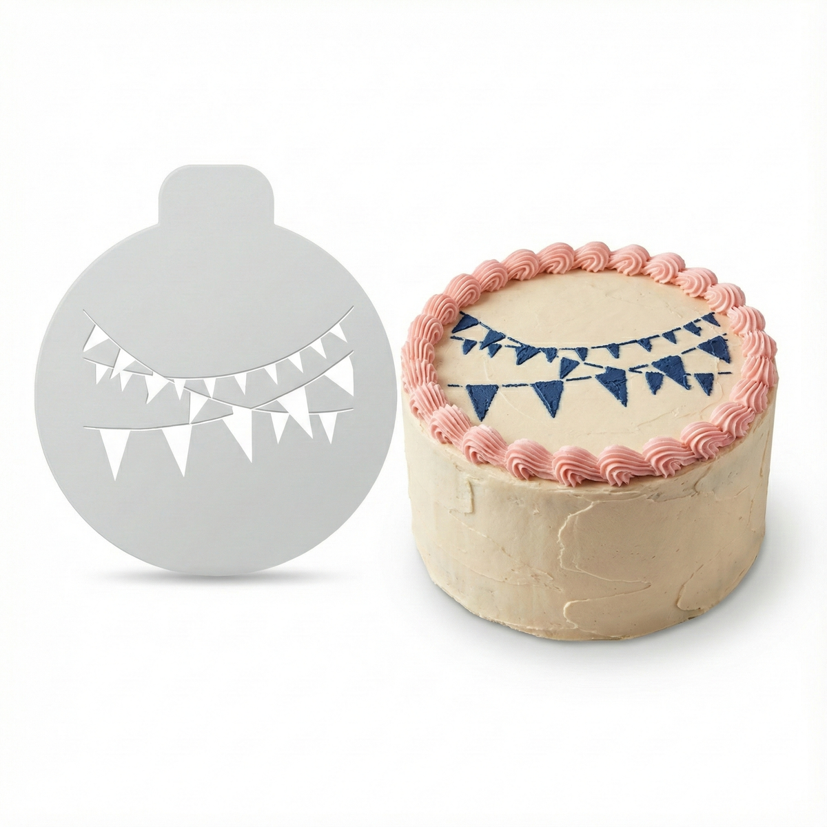 Bunting Party Flags | Round Cake Top Stencil – Reusable Cake Decorating Stencil