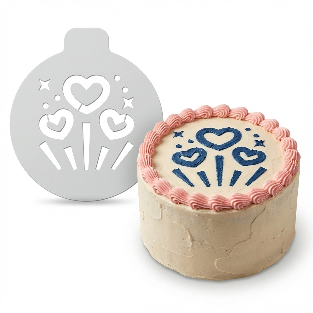 Festive Hearts Burst | Round Cake Top Stencil – Reusable Cake Decorating Stencil