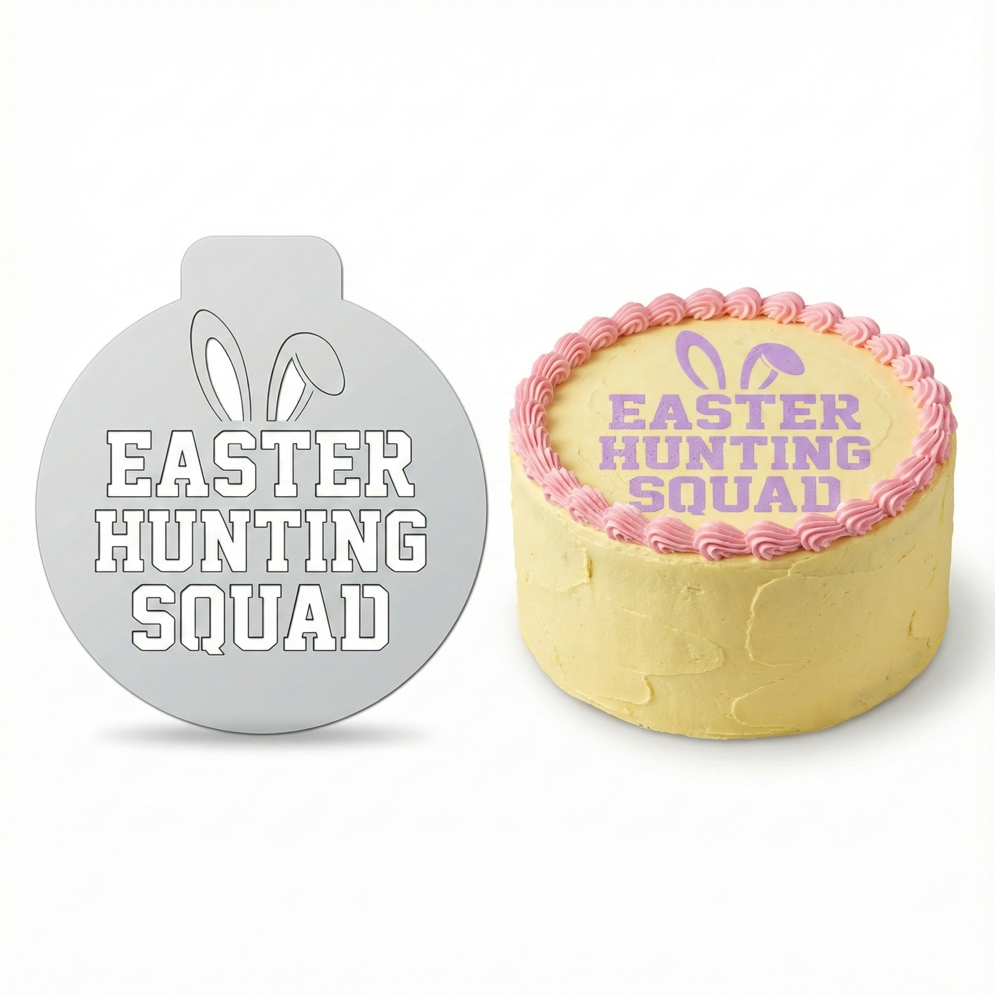 Easter Hunting Squad | Round Cake Top Stencil – Reusable Cake Decorating Stencil