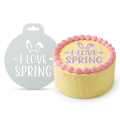 I Love Spring | Round Cake Top Stencil – Reusable Cake Decorating Stencil